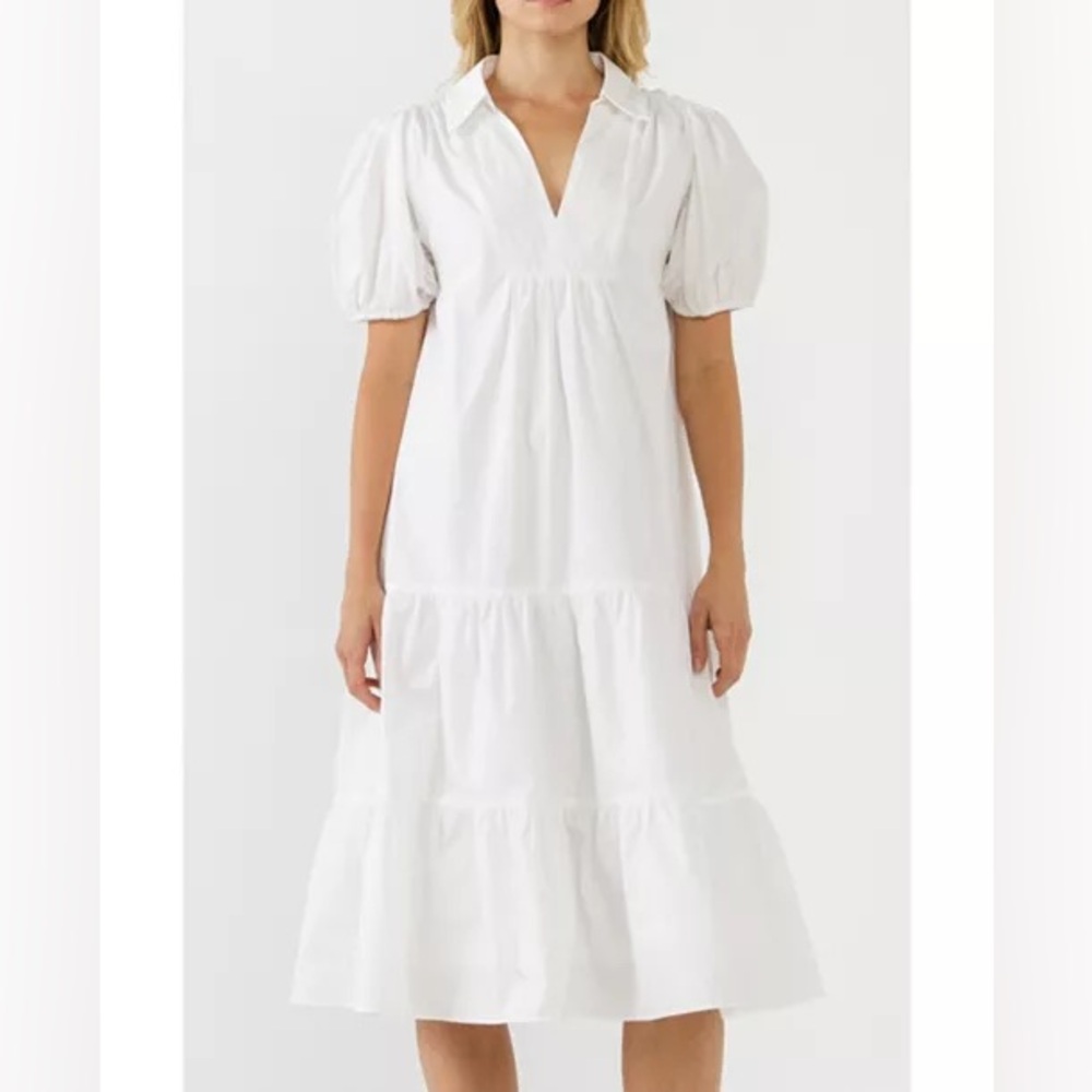 English Factory Women's Poplin Midi Dress in White, Size Large